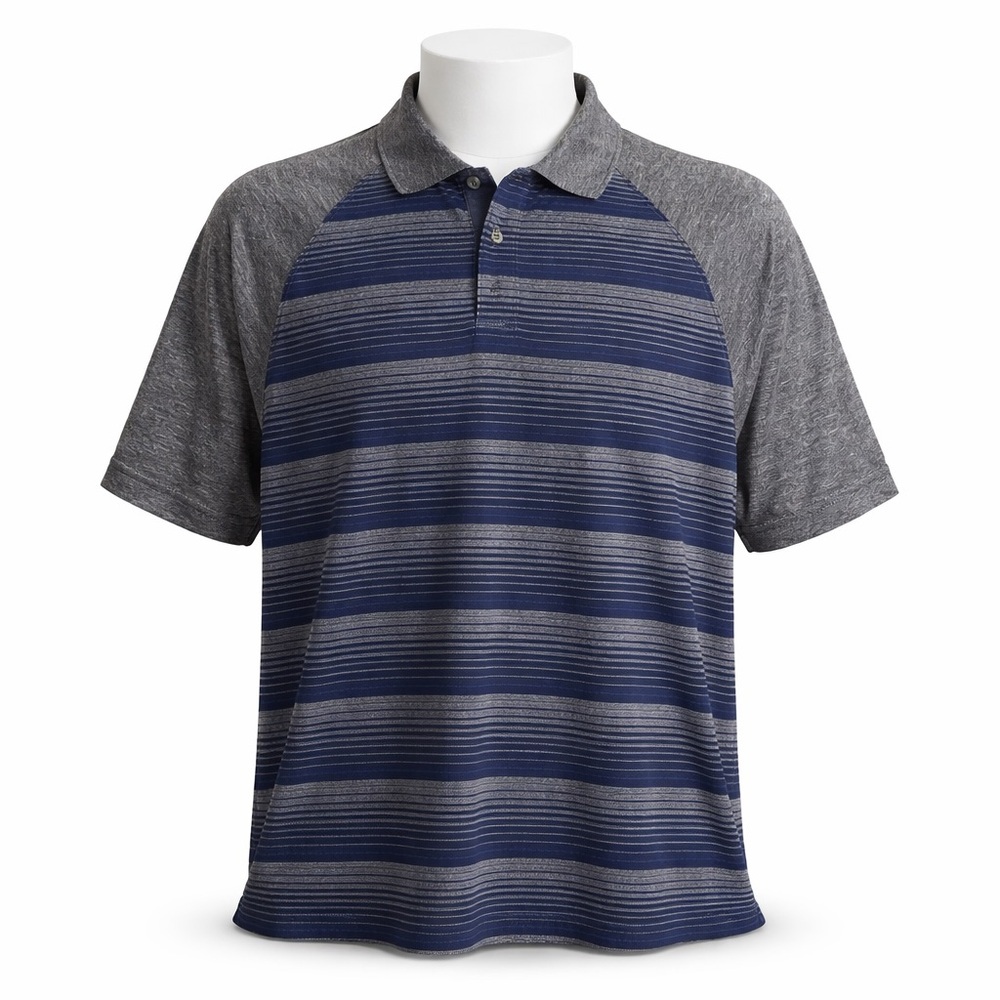 Size XXL Golf America Men’s Blue Grey Stripe Performance Polo Shirt